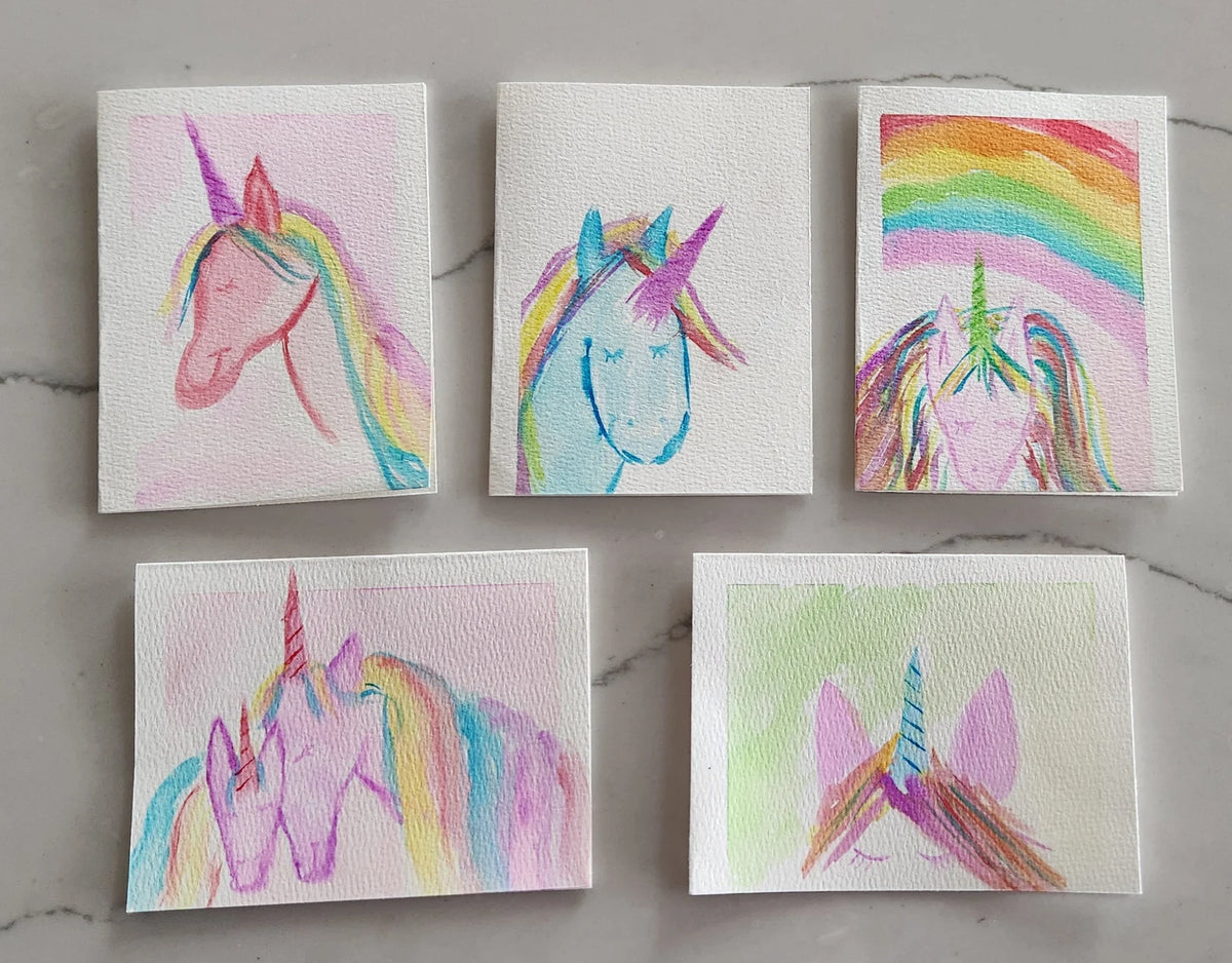 Set of 5 Hand Painted Original Blank Unicorn Cards