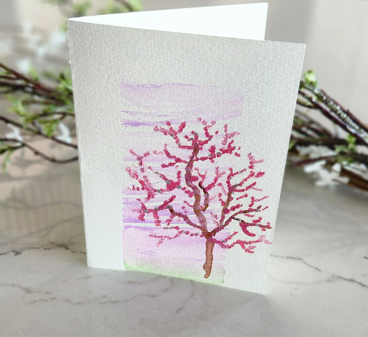 Set of 5 Cherry Blossom Trees Hand Painted Original Cards