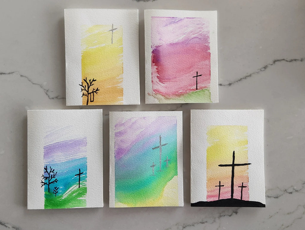Set of 5 Original Hand Painted Cross Greeting Cards