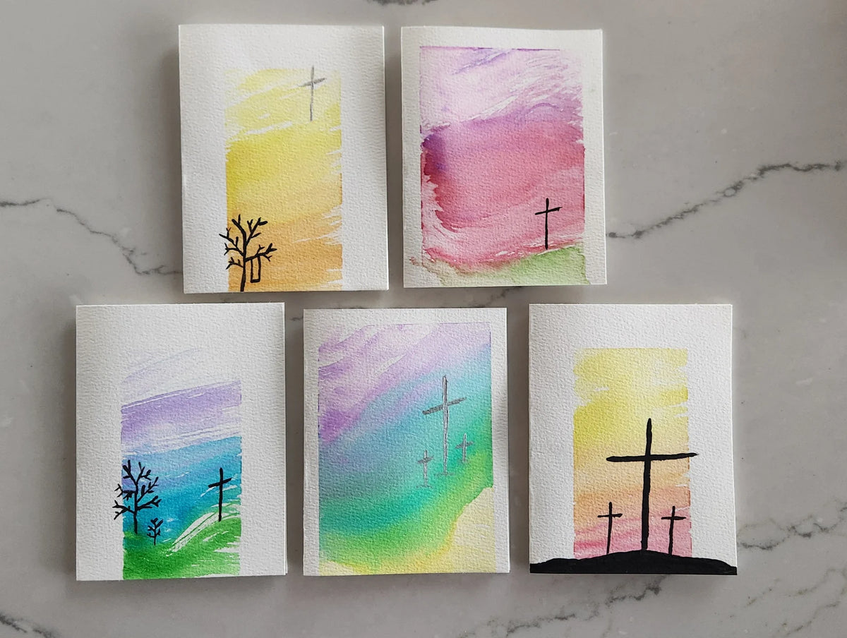 Set of 5 Original Hand Painted Cross Greeting Cards
