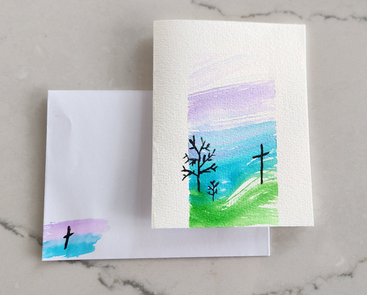 Set of 5 Original Hand Painted Cross Greeting Cards