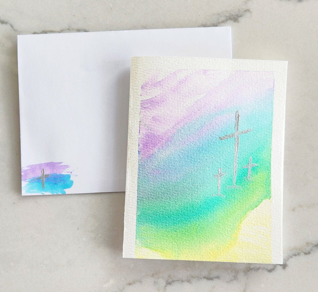 Set of 5 Original Hand Painted Cross Greeting Cards