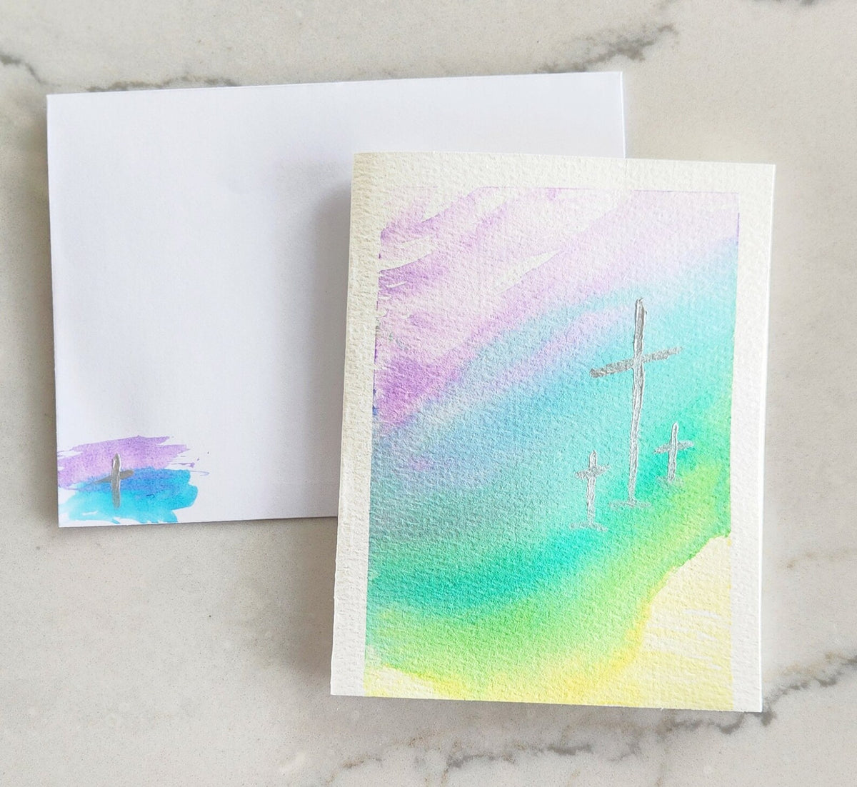 Set of 5 Original Hand Painted Cross Greeting Cards