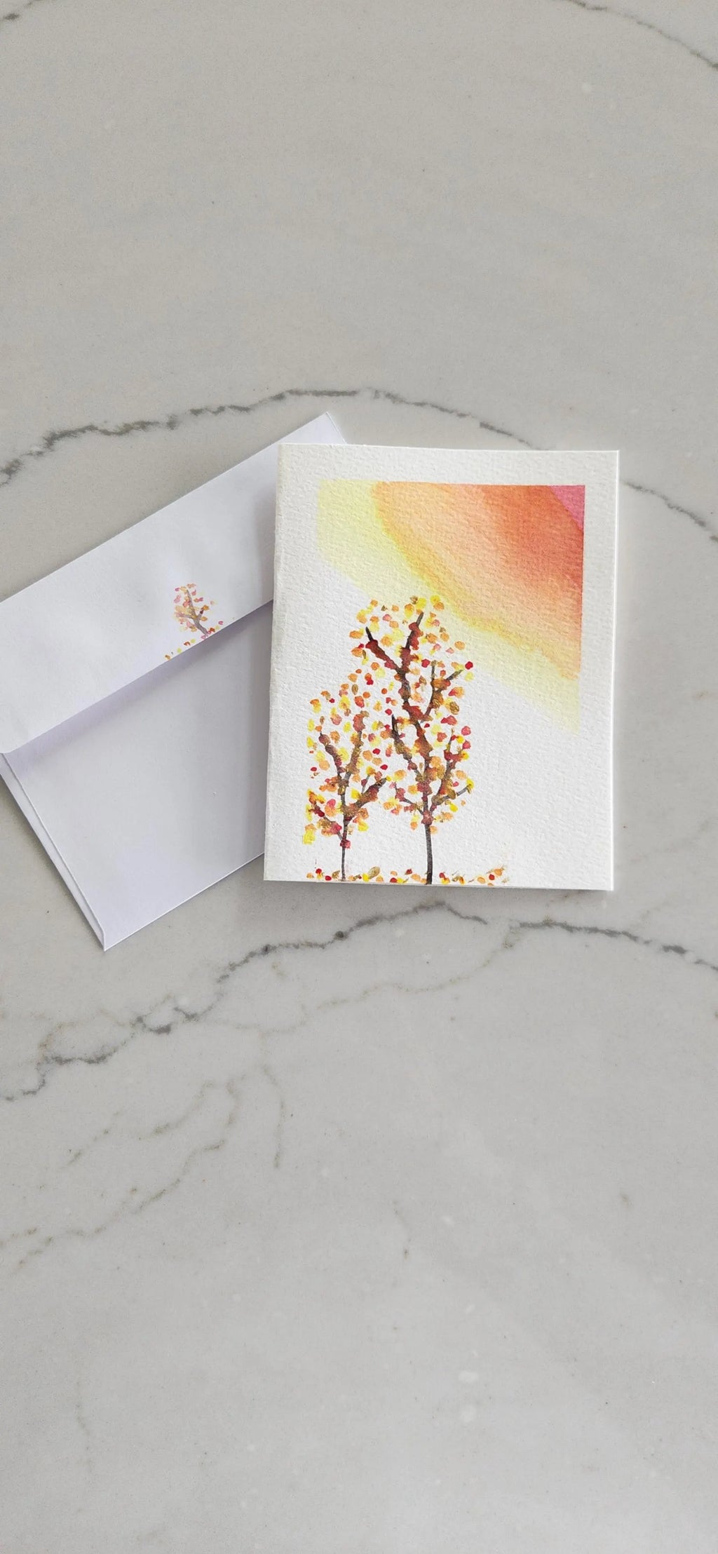 Set of 4 Autumn Hand Painted Original Cards