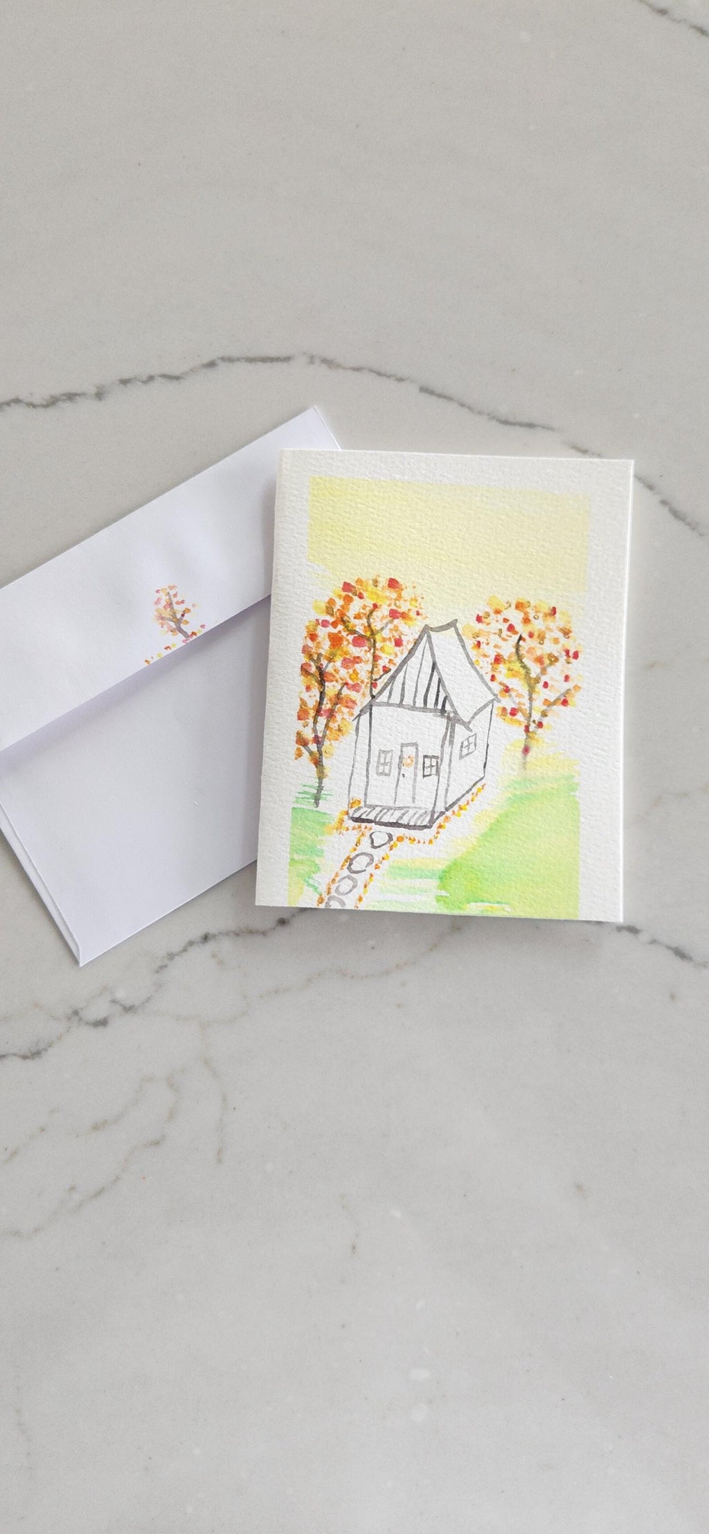 Set of 4 Autumn Hand Painted Original Cards