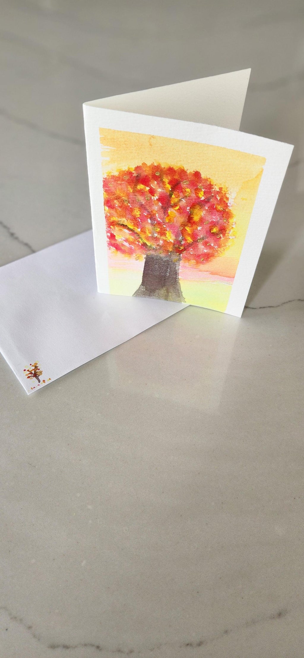 Set of 4 Autumn Hand Painted Original Cards