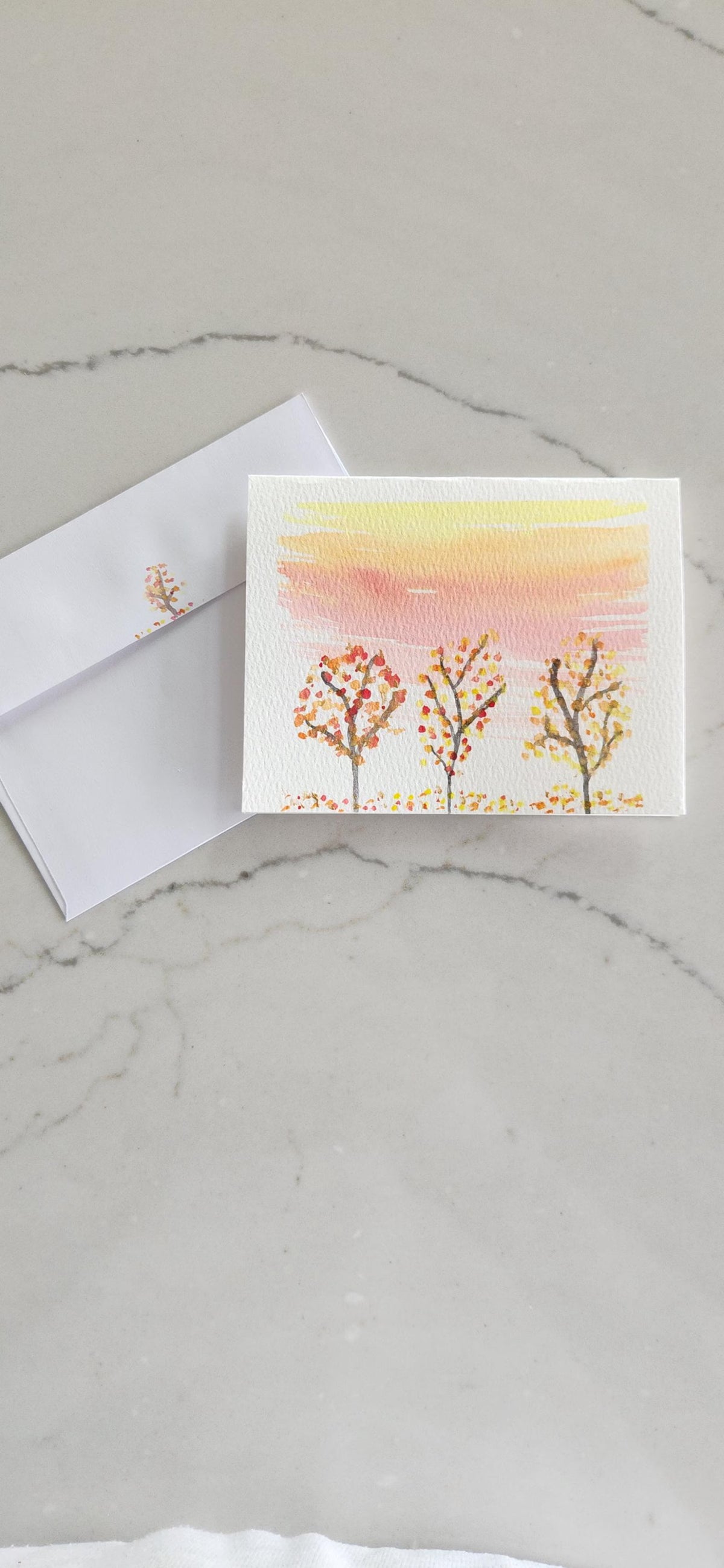 Set of 4 Autumn Hand Painted Original Cards