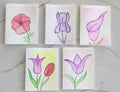 Set of 5 Floral Hand Painted Original Cards