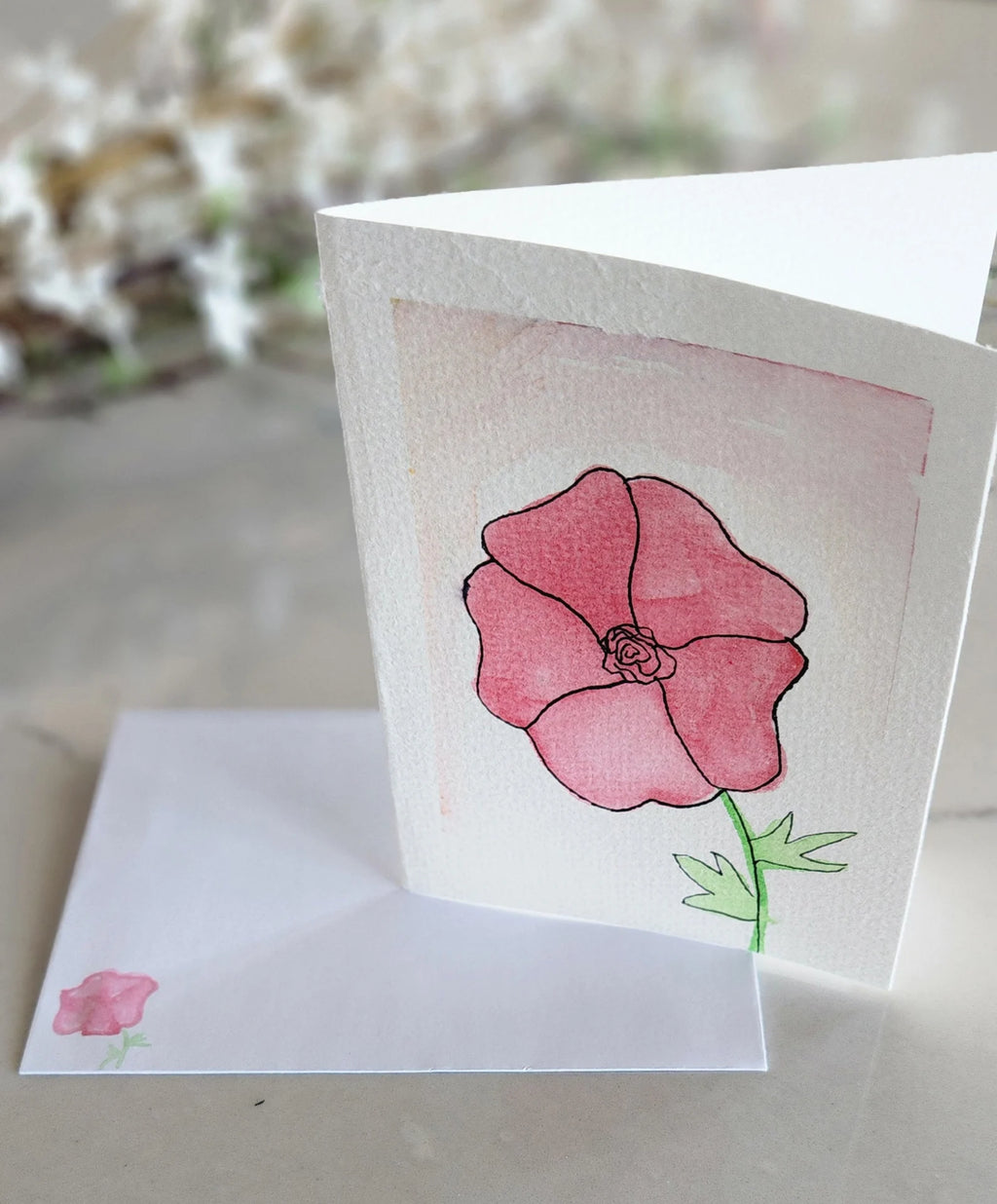 Set of 5 Floral Hand Painted Original Cards
