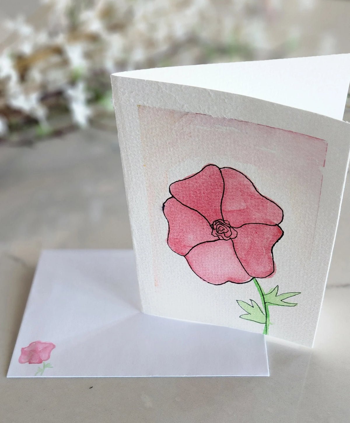 Set of 5 Floral Hand Painted Original Cards