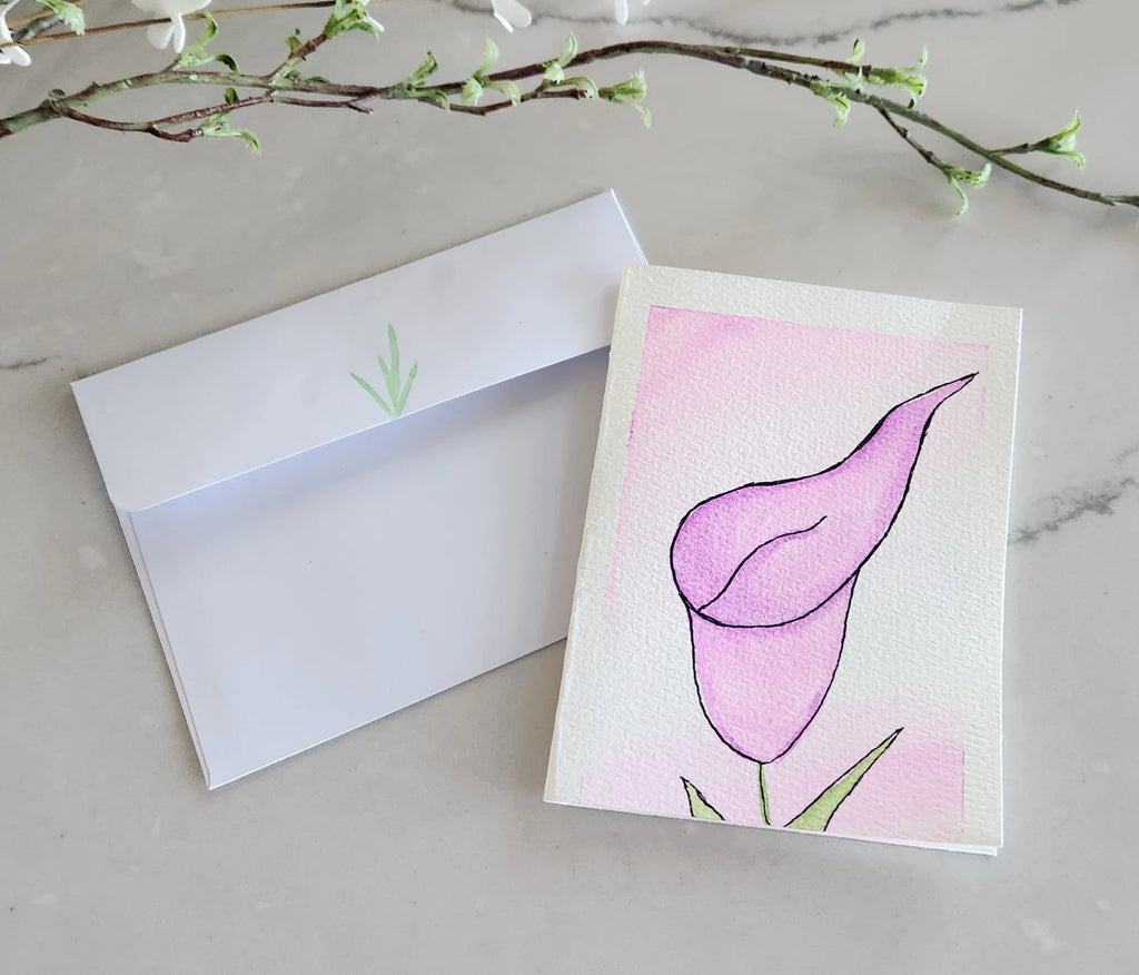 Set of 5 Floral Hand Painted Original Cards