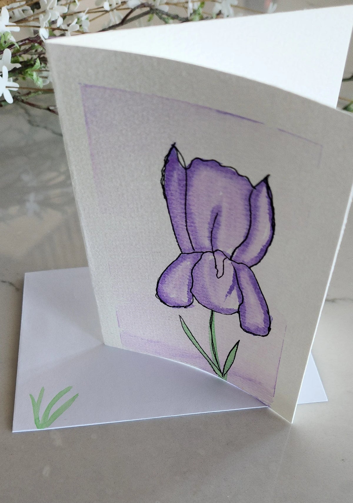 Set of 5 Floral Hand Painted Original Cards