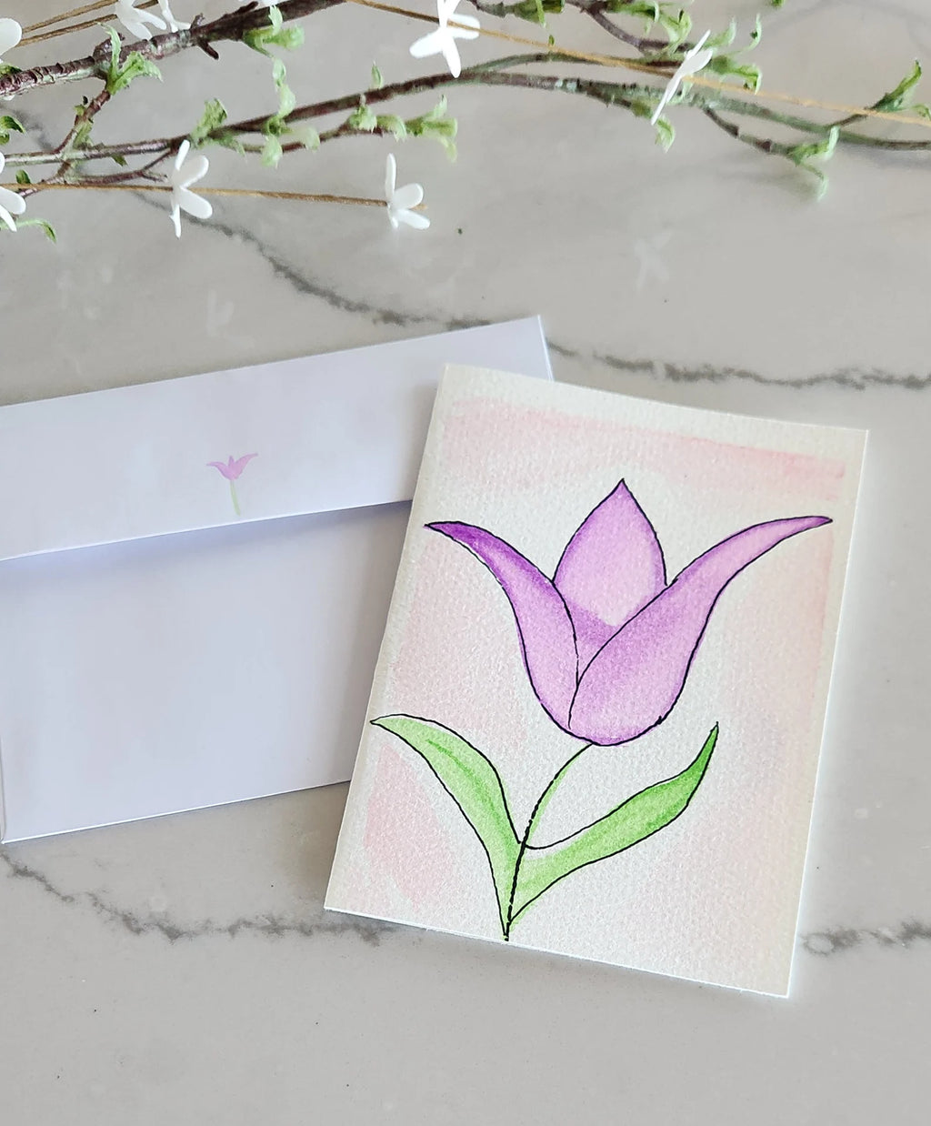 Set of 5 Floral Hand Painted Original Cards