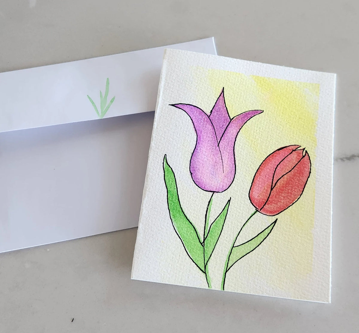 Set of 5 Floral Hand Painted Original Cards
