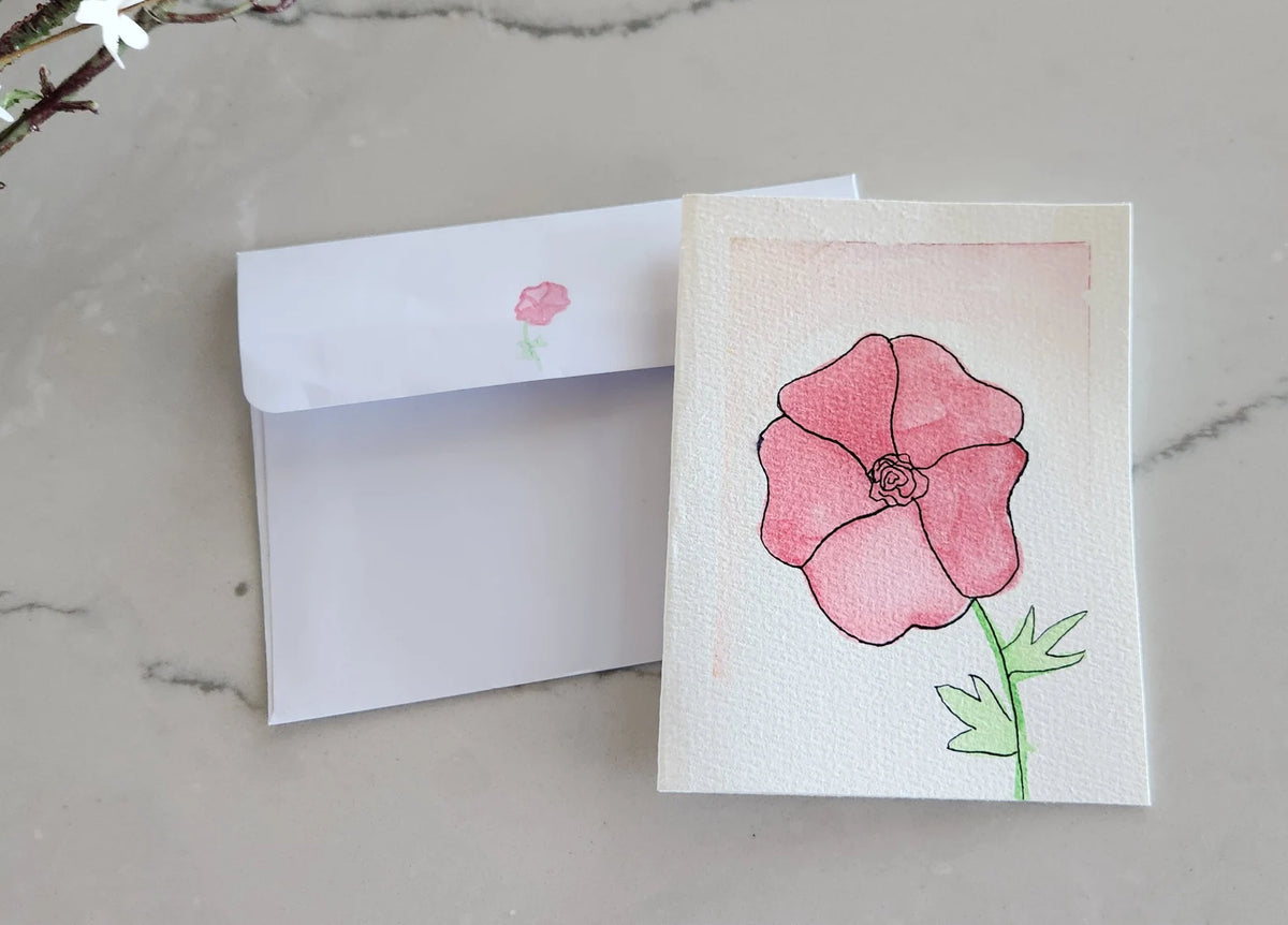 Set of 5 Floral Hand Painted Original Cards