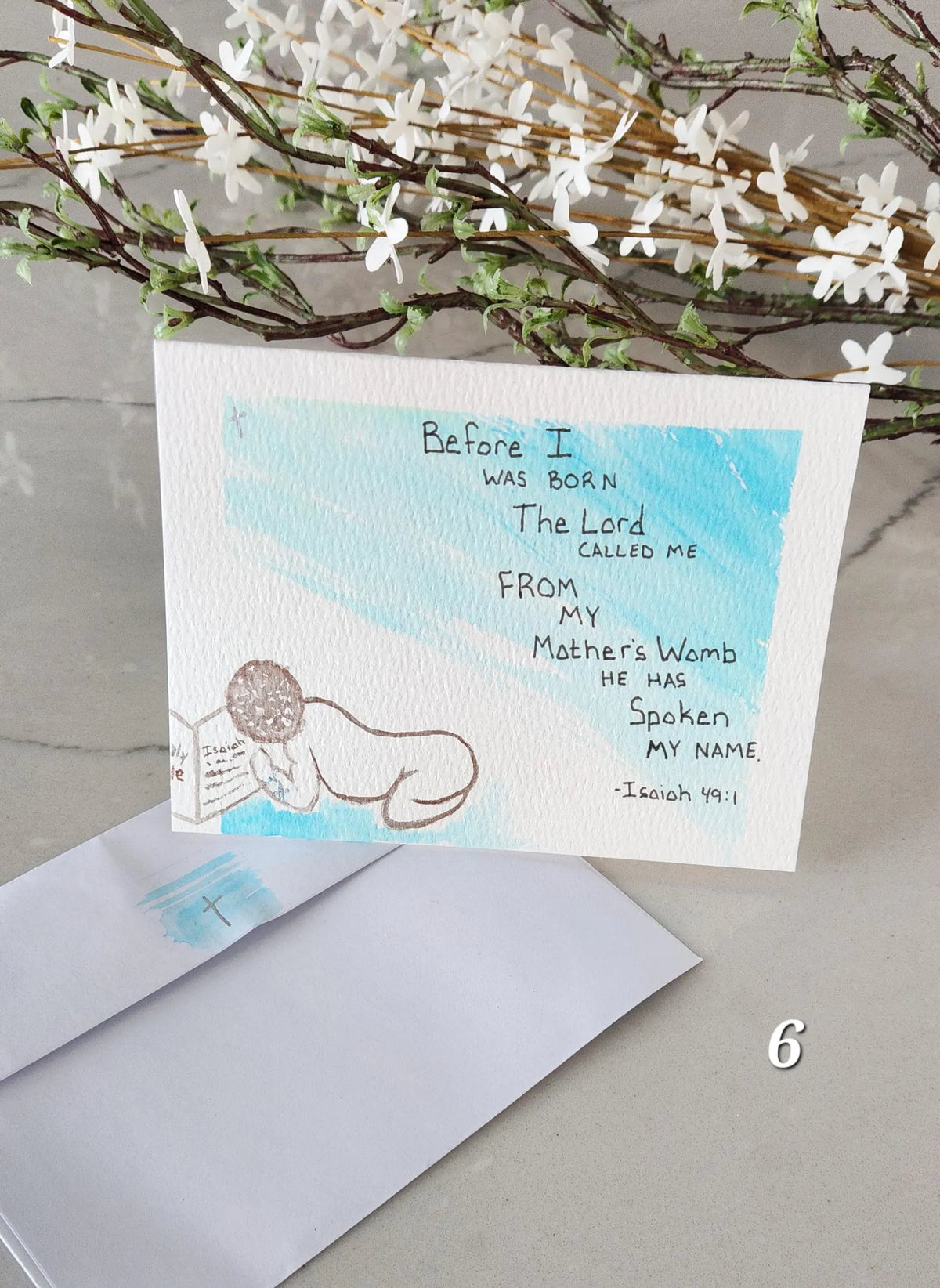 Isaiah 49:1 Hand Painted Original Card