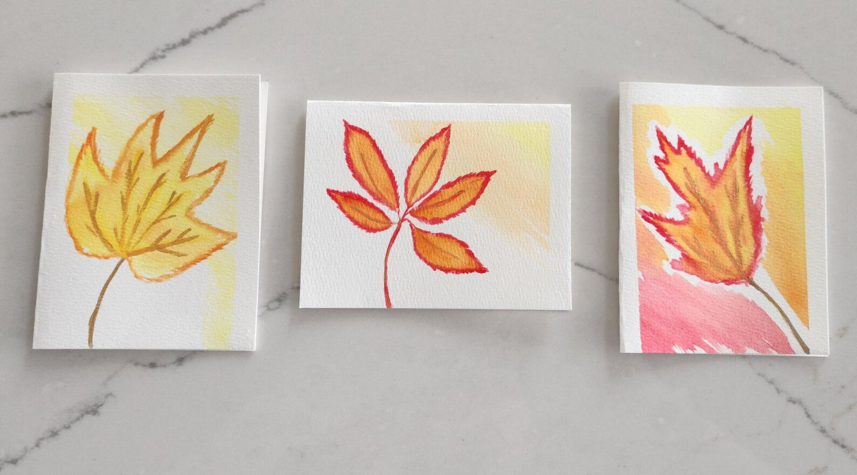Set of 3 Fall Hand Painted Original Cards