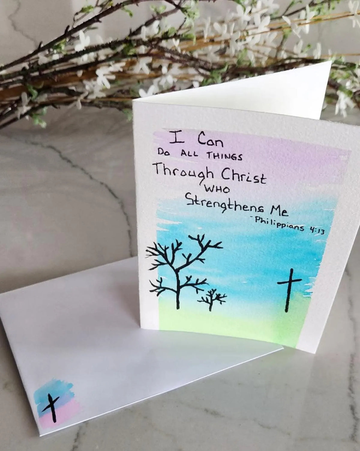 Philippians 4:13 Hand Painted Original Blank Card