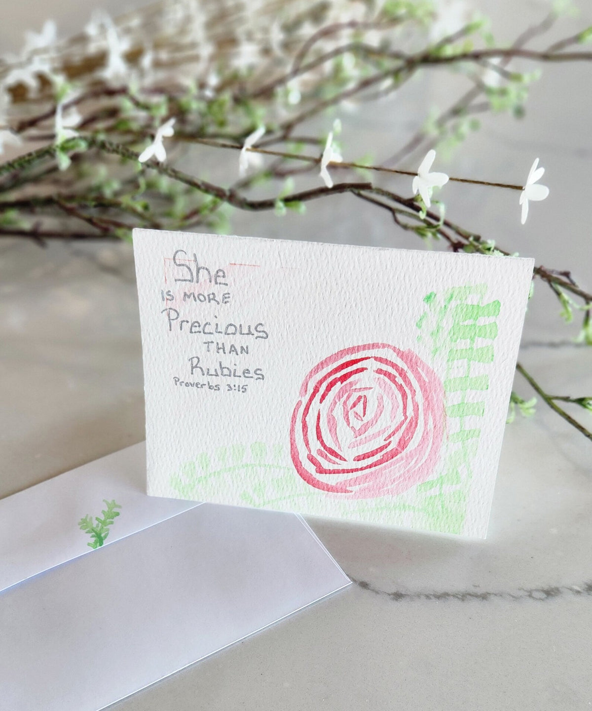 Proverbs 3:15 Hand Painted Original Card