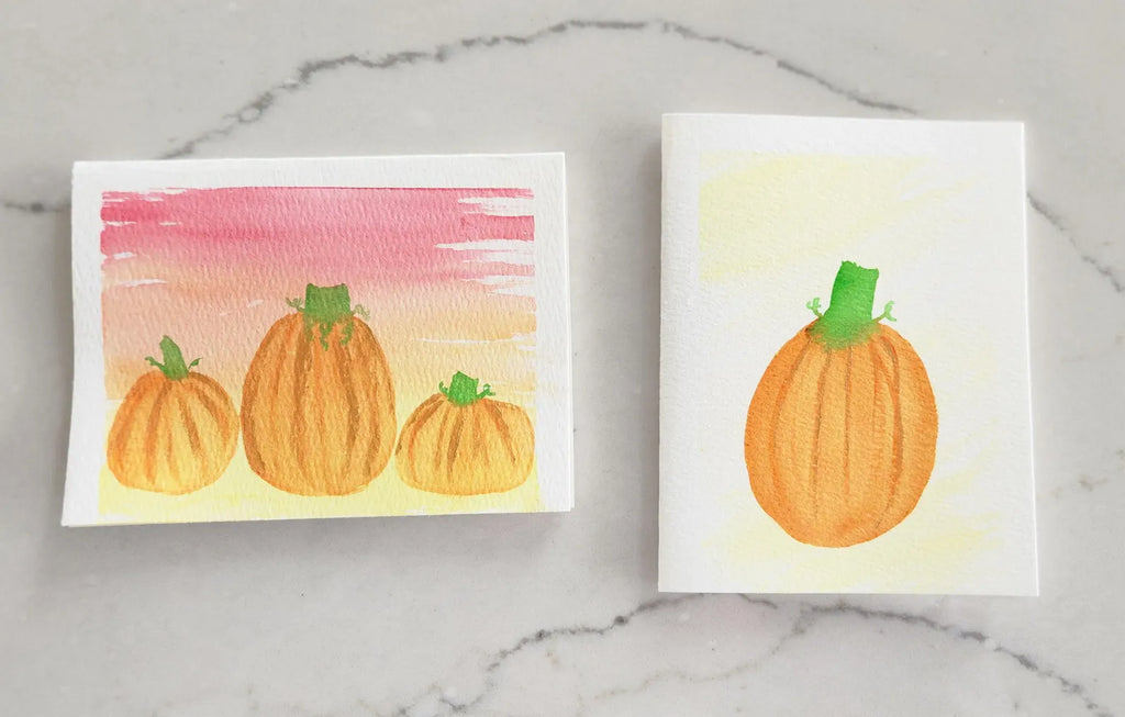 Set of 2 Pumpkin Hand Painted Original Cards