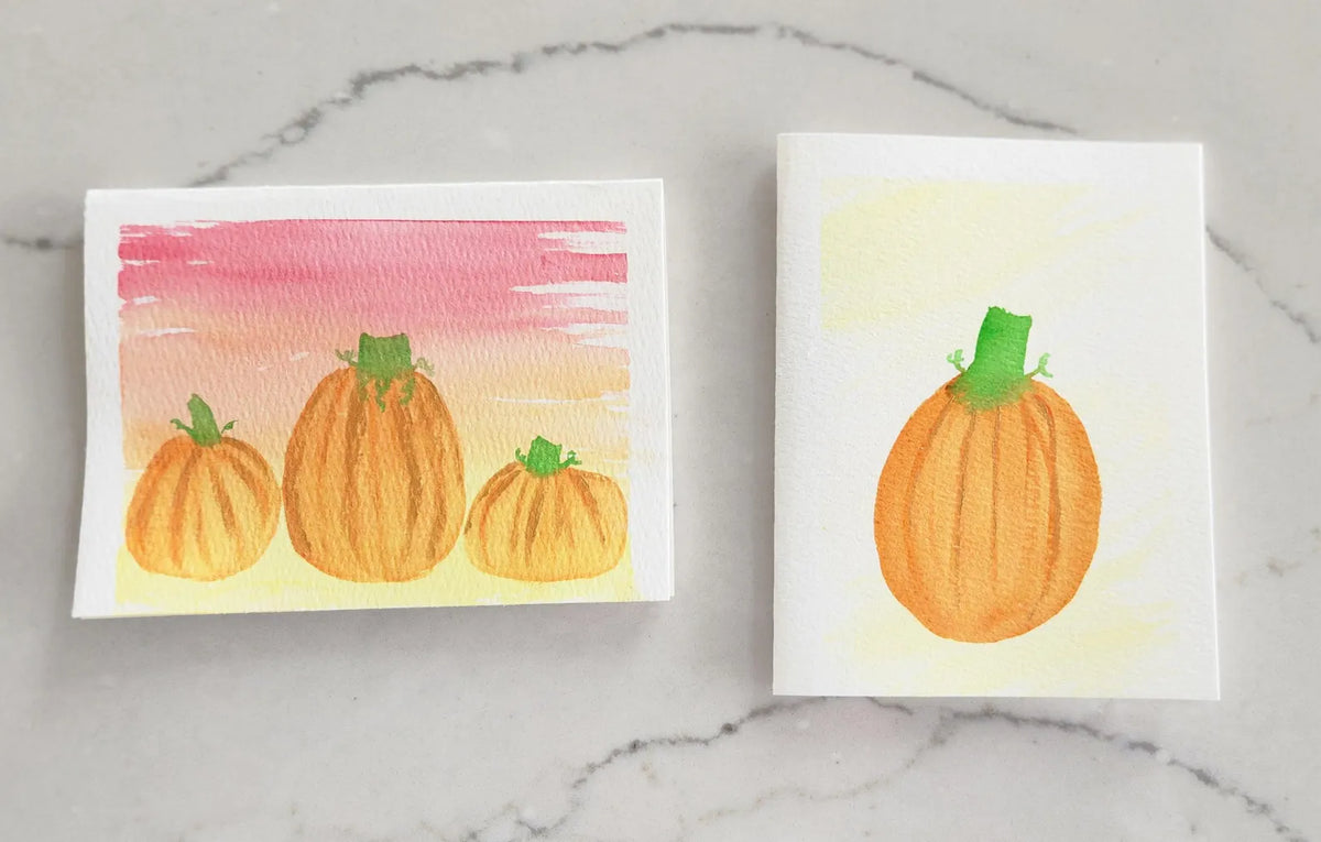 Set of 2 Pumpkin Hand Painted Original Cards
