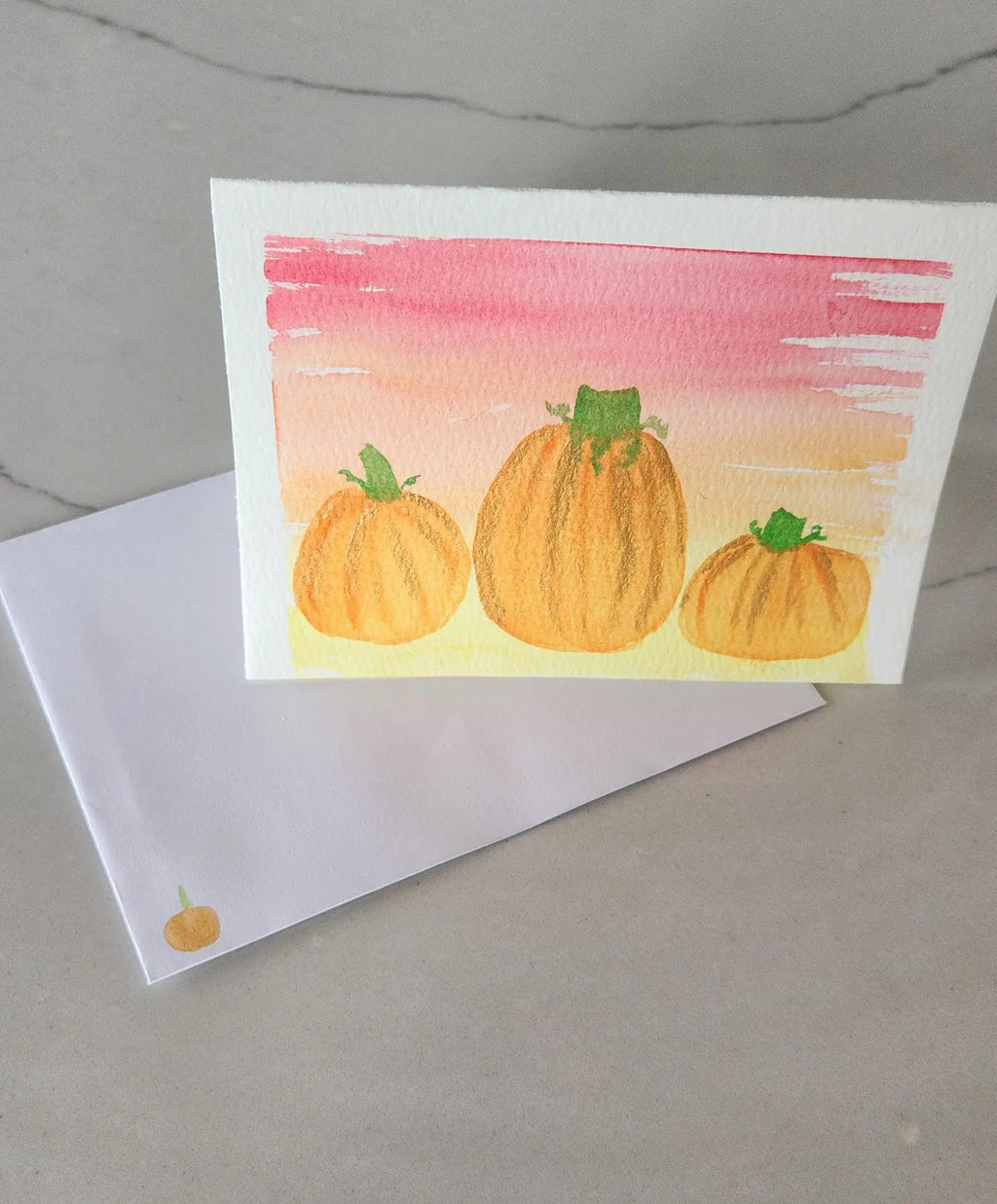 Set of 2 Pumpkin Hand Painted Original Cards