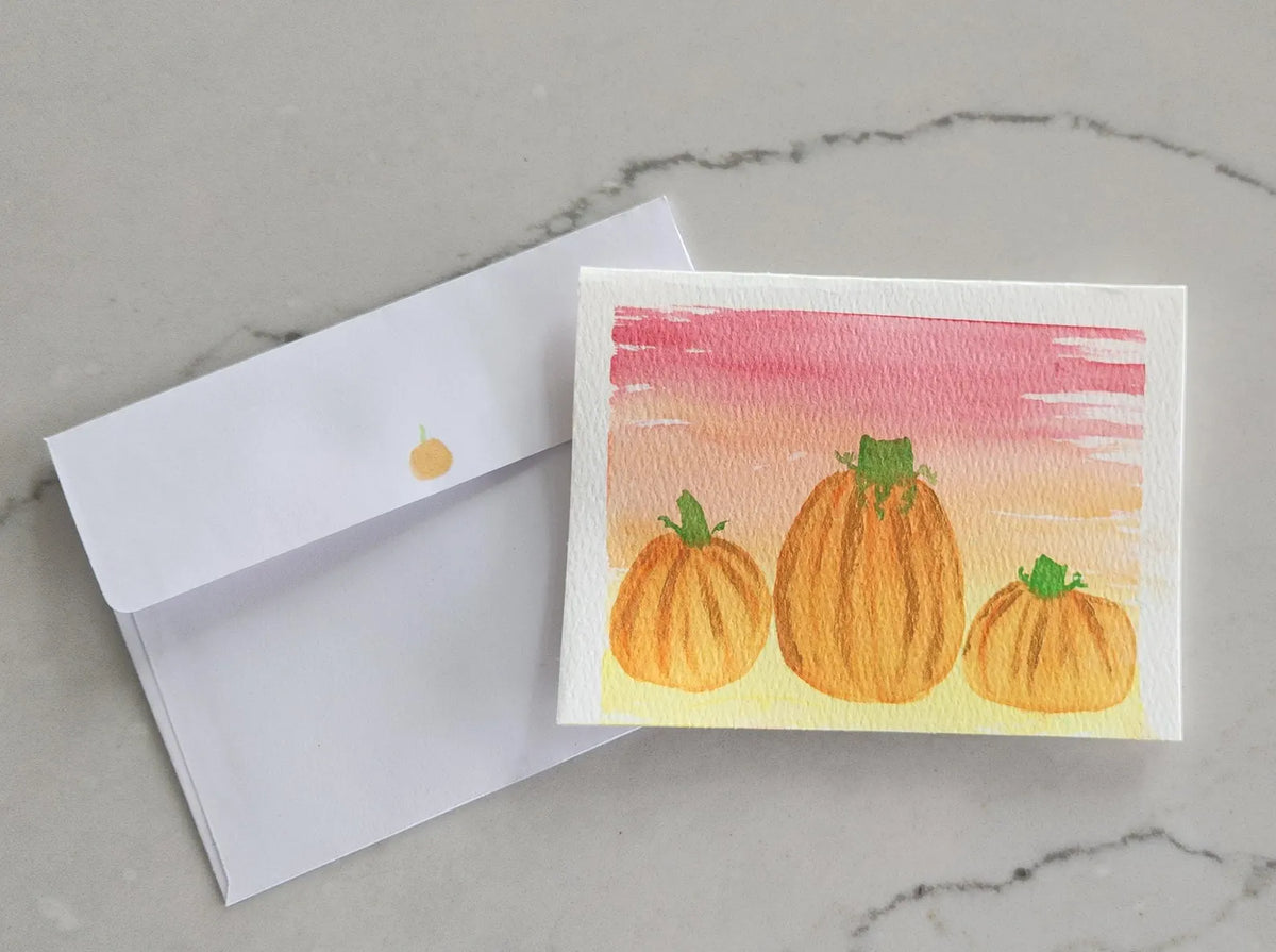 Set of 2 Pumpkin Hand Painted Original Cards