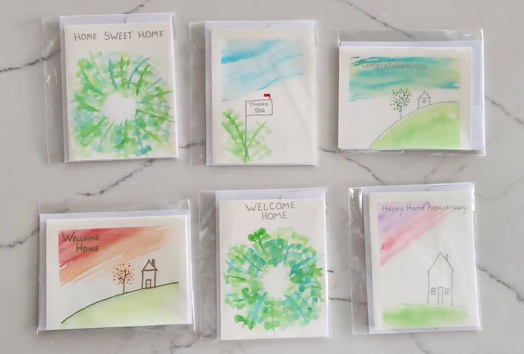 Real Estate Set of 6 Hand Painted Original Cards