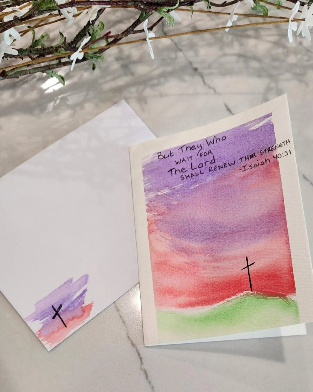 Set of 5 Comfort Hand Painted Original Blank Greeting Card