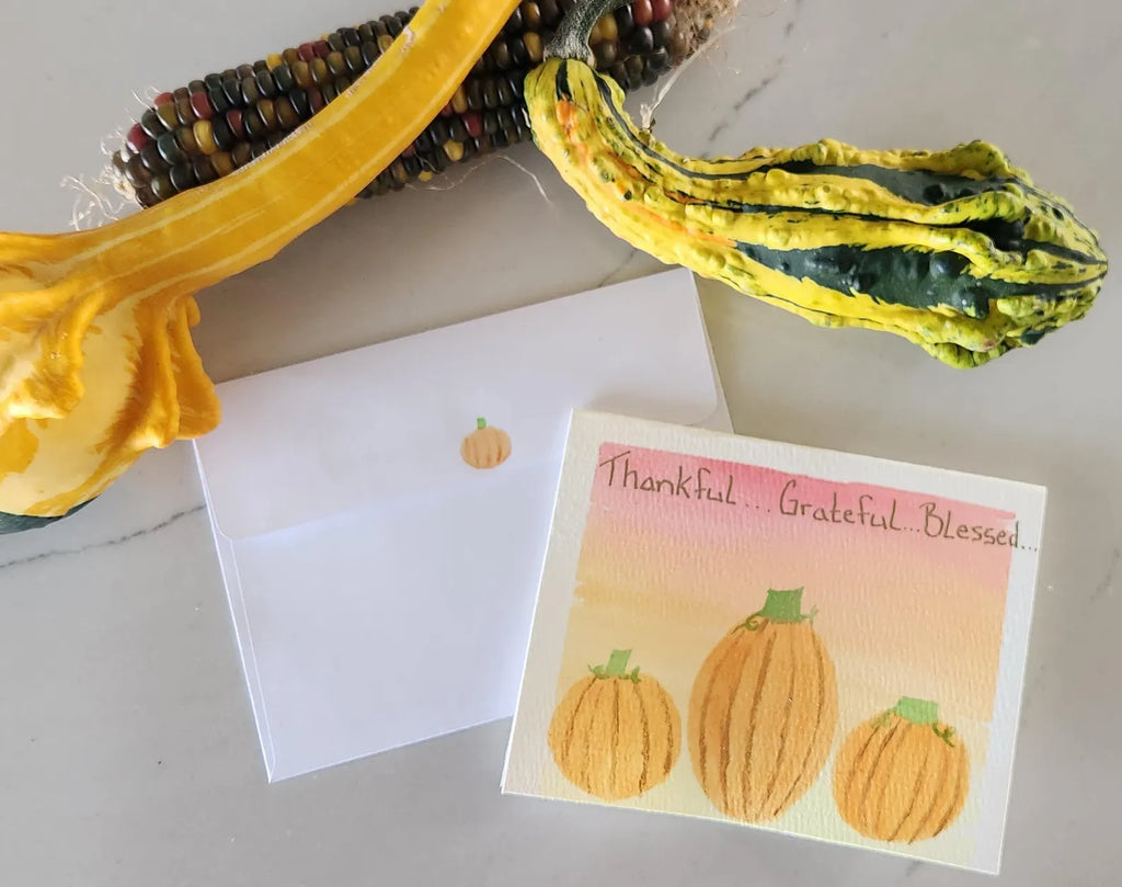 Thankful Grateful Blessed Hand Painted Original Card