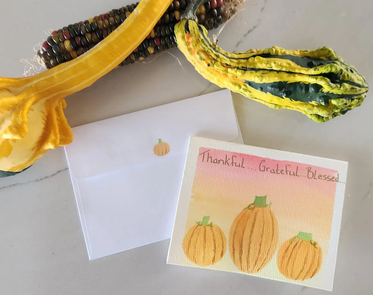 Thankful Grateful Blessed Hand Painted Original Card