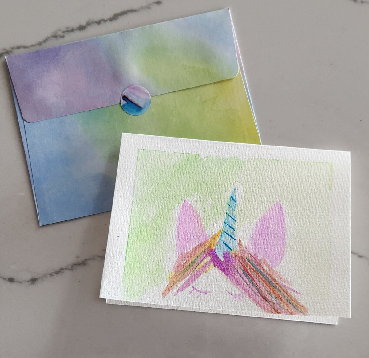Set of 5 Hand Painted Original Blank Unicorn Cards