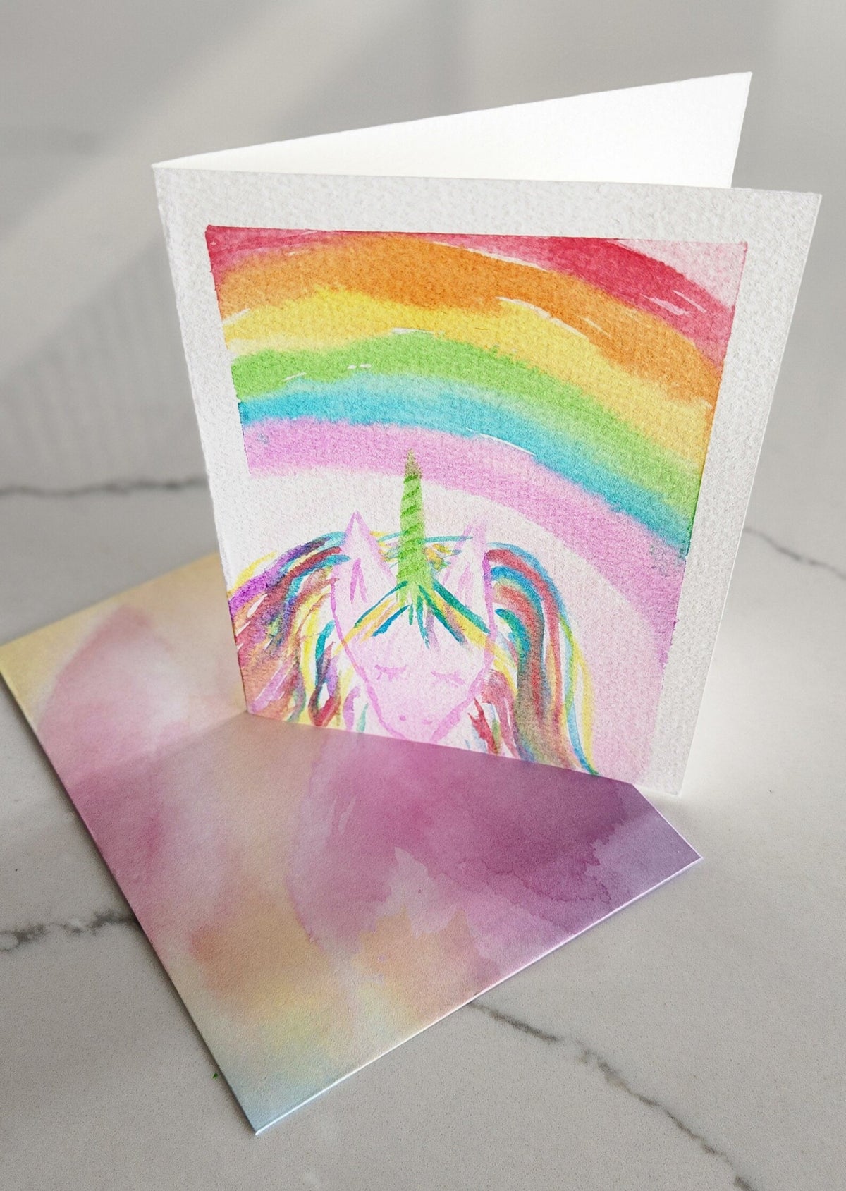 Set of 5 Hand Painted Original Blank Unicorn Cards