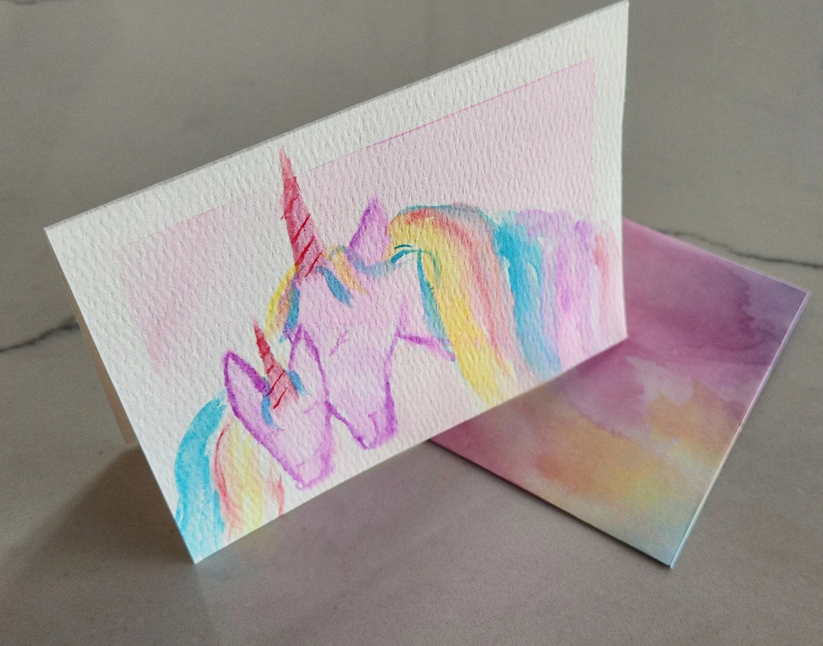 Set of 5 Hand Painted Original Blank Unicorn Cards