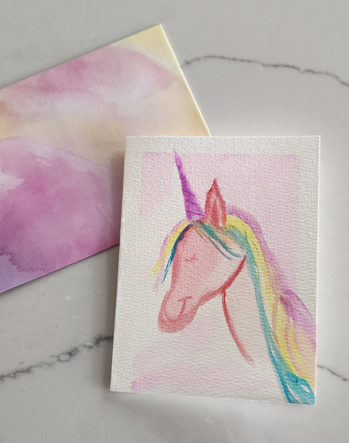 Set of 5 Hand Painted Original Blank Unicorn Cards