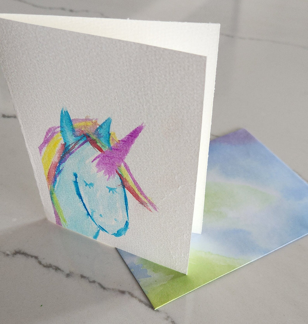 Set of 5 Hand Painted Original Blank Unicorn Cards