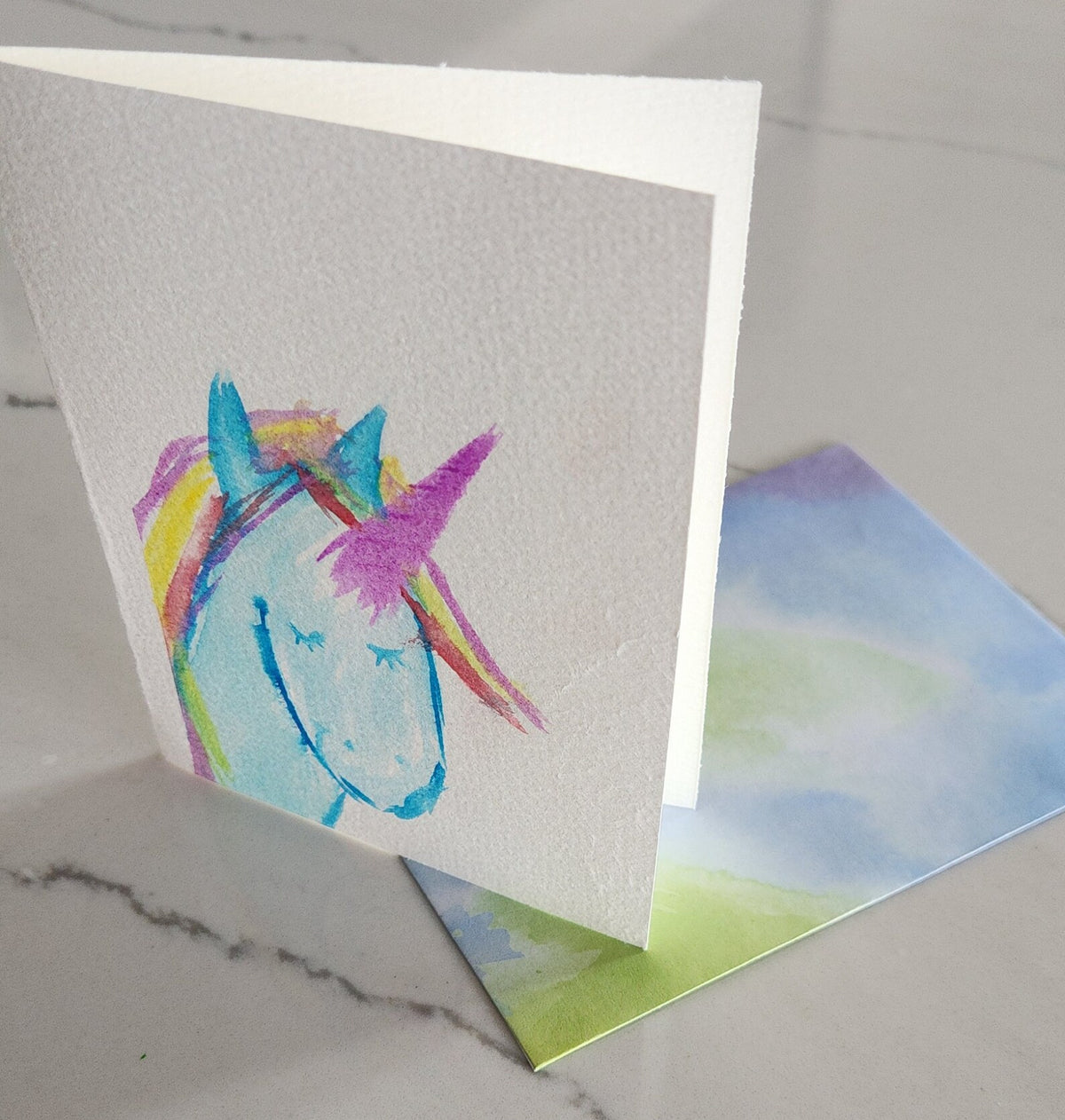 Set of 5 Hand Painted Original Blank Unicorn Cards