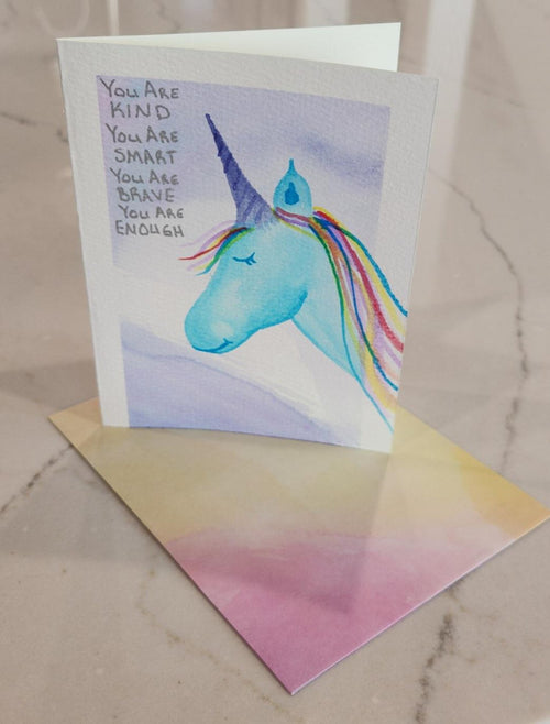 "You Are Enough" Original Hand Painted Unicorn Card