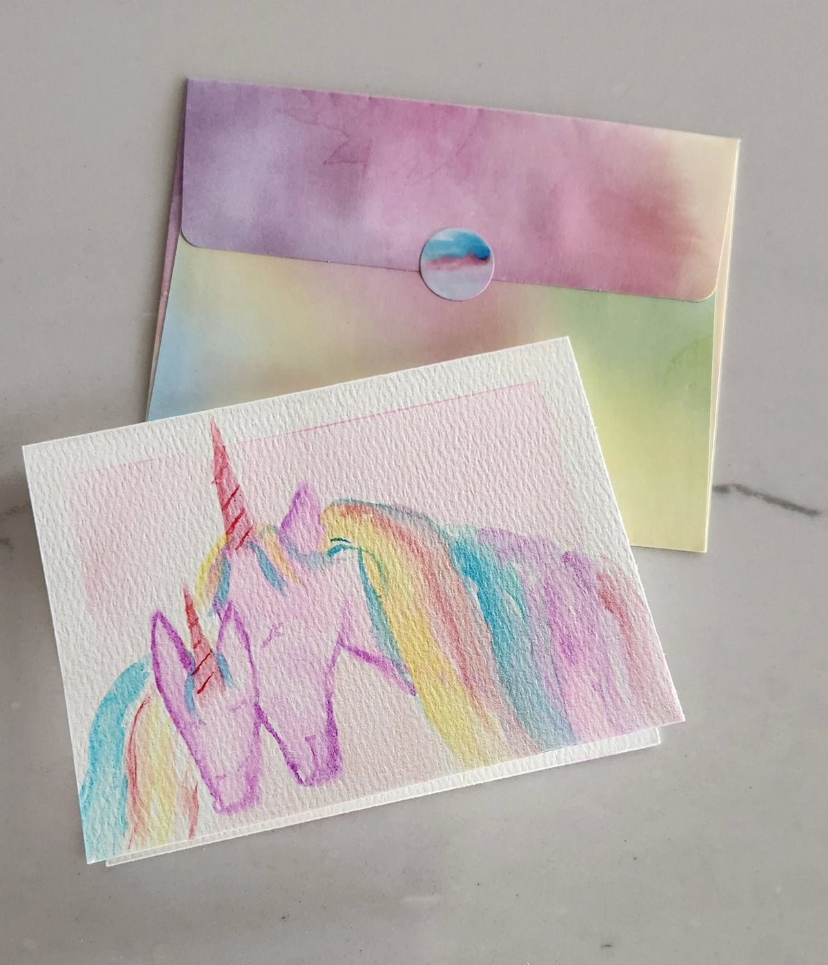 "Unicorn Love" Blank Original Hand Painted Greeting Card